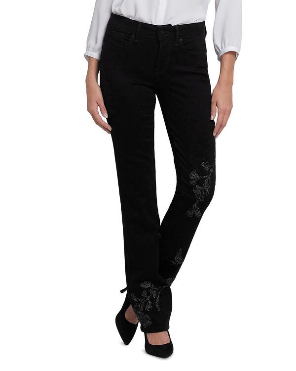 エヌワイディージェイ レディース ボトムス デニムパンツ 刺繍 ジーンズ NYDJ Marilyn Embroidered High Rise Straight Jeans Rinse Black Rinse ブラック