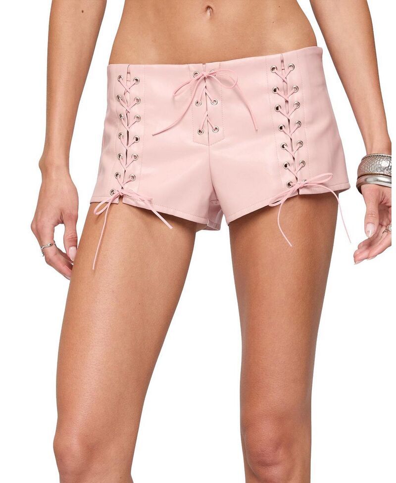 アディクテッド レディース ボトムス ハーフパンツ・ショーツ ショートパンツ レース レザー フェイクレザー Edikted Elisha Lace Up Faux Leather Shorts Pink ピンク