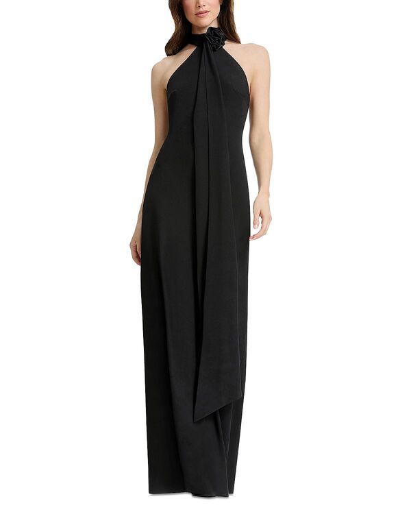 ドレスザポプレーション レディース トップス ワンピース モックネック ドレープ ホルター Dress the Population Halter Mock Neck Sheath Gown with Extended Neck Drape Black ブラッ