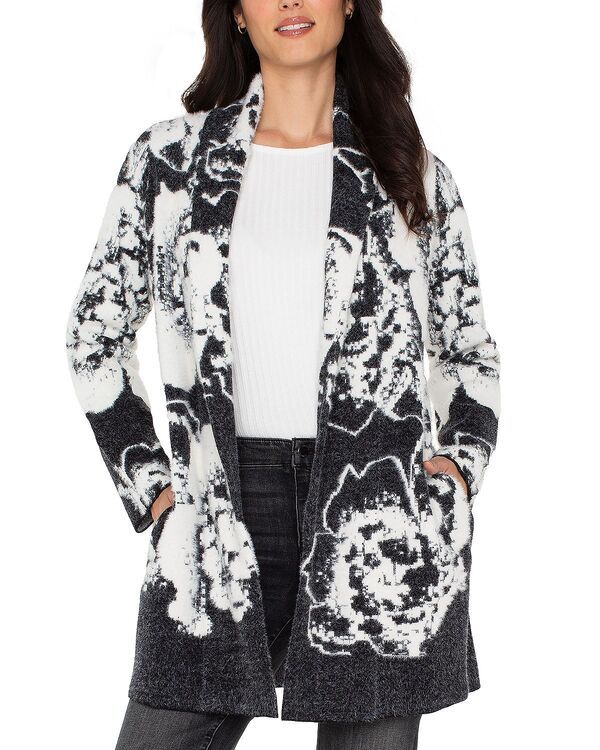 リヴァプール ロサンゼルス レディース アウター カーディガン Liverpoolos Angeleshawl Collar Open Cardigan Black White Floral ホワイト