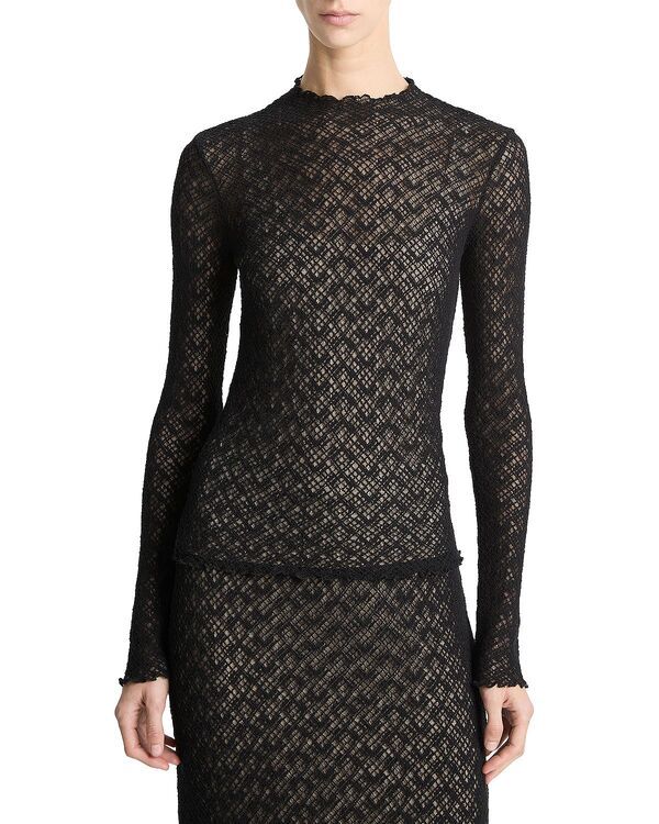 ヴィンス レディース トップス シャツ モックネック レース Vince Mock Neck Lace Top Black ブラック