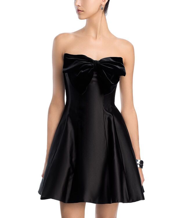 アクア レディース トップス ワンピース ミニ ベルベット AQUA Velvet Bow Mini Dress Exclusive Black ブラック