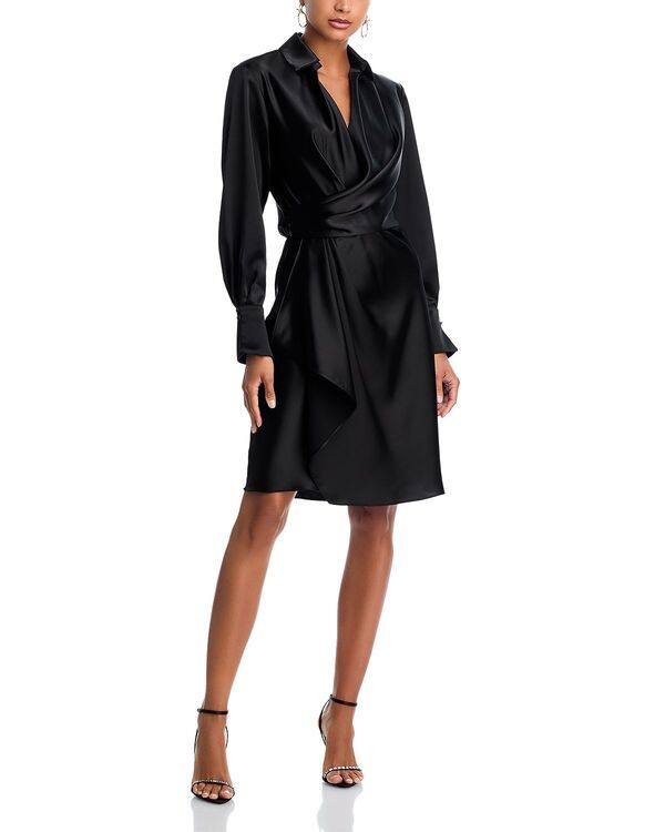 アクア レディース トップス ワンピース サテン AQUA Short Satin Long Sleeve Dress Exclusive Black ブラック
