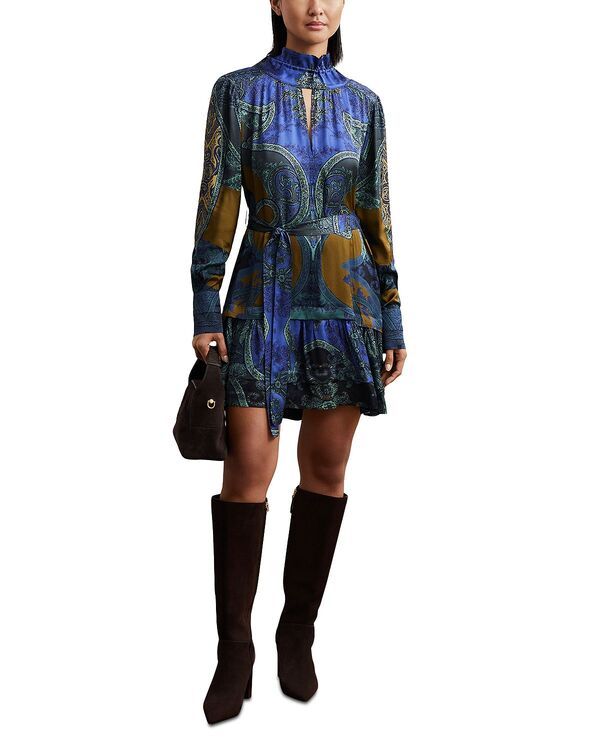レイス レディース トップス ワンピース プリント REISS Kaisley Paisley Print Dress Blue ブルー