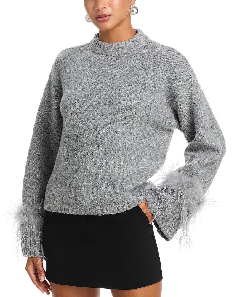 ワイフ レディース アウター ニット・セーター WAYF Pia Feather Trim Sweater Heather Gray グレー