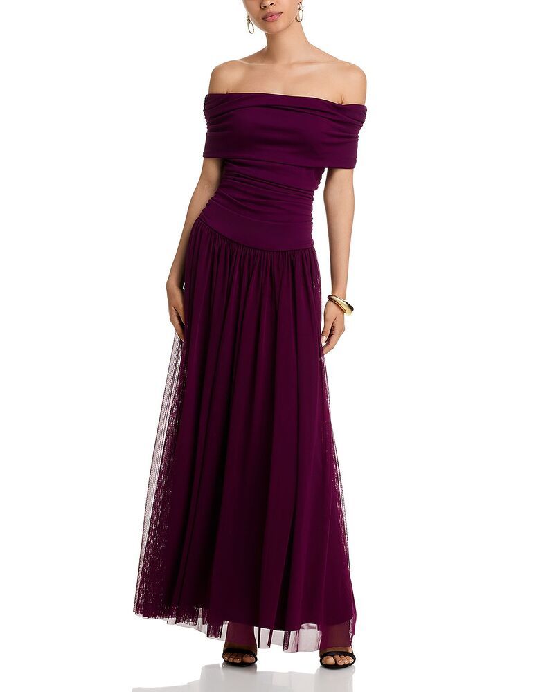 アクア レディース トップス ワンピース ギャザー AQUA Ruched Gown Exclusive Burgundy バーガンディ