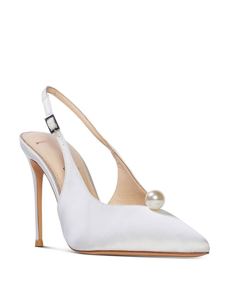 ブラックスエードスタジオ レディース シューズ パンプス Black Suede Studio Womens Embellished Pointed Pumps White Satin ホワイト