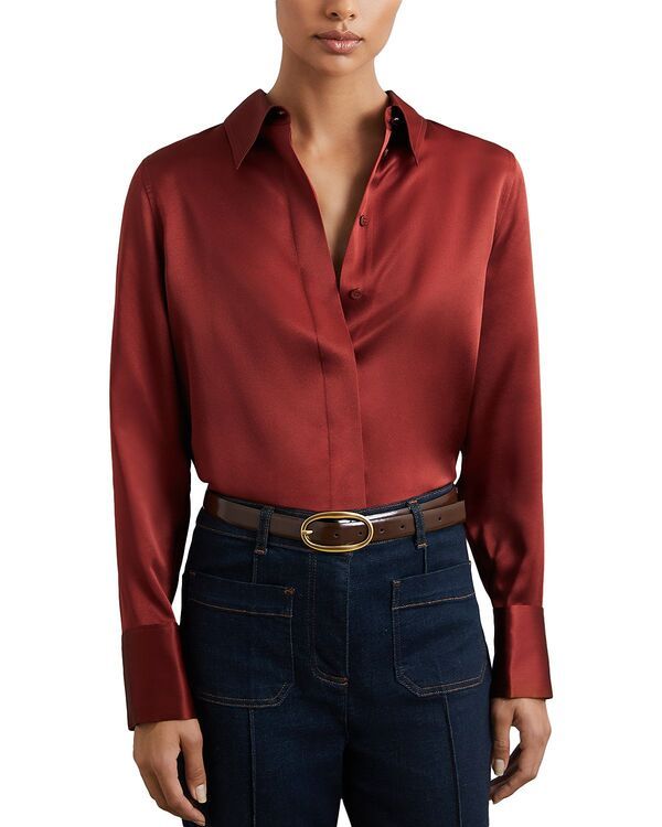 レイス レディース トップス シャツ サテン シルク REISS Ameira Silk Satin Shirt Dark Red レッド