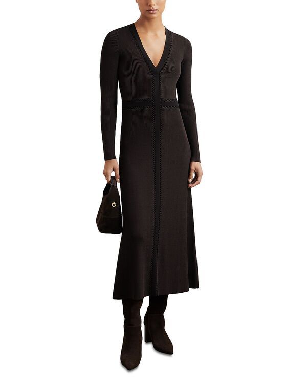 レイス レディース トップス ワンピース ミディ ニット REISS Laura Craft Detail Knit Midi Dress Chocolate チョコレート
