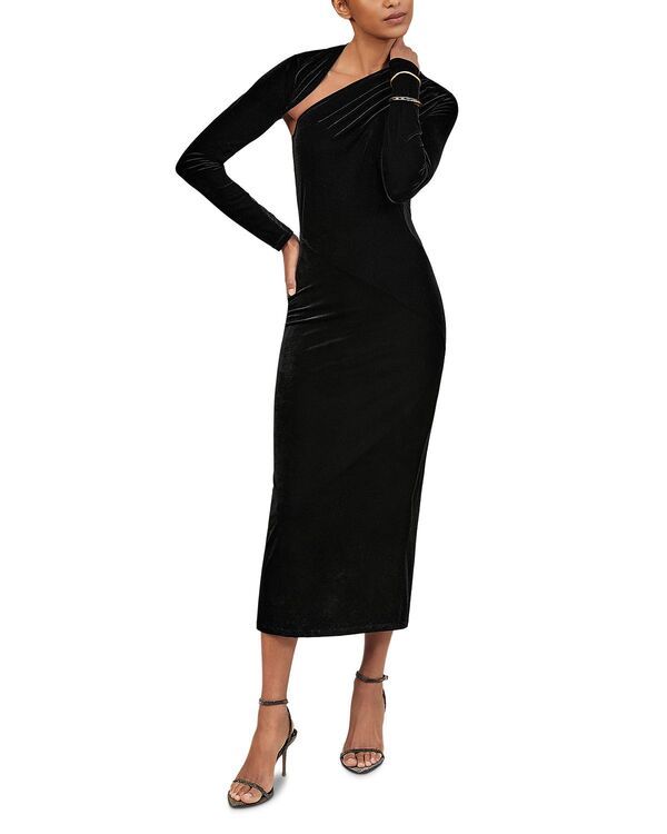 レイス レディース トップス ワンピース ミディ ベルベット シアー REISS Kassheer Panelled Velvet Midi Dress Black ブラック