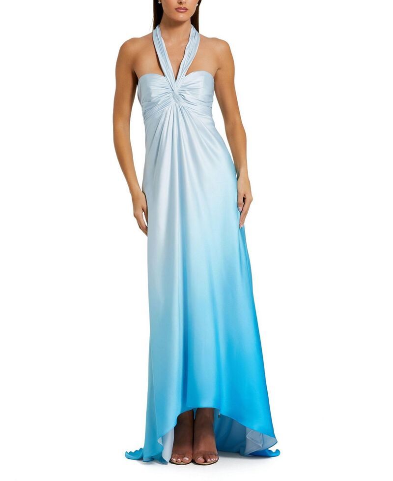 マックダガル レディース トップス ワンピース ホルター Mac Duggal Charmeuse Tie Halter Neck Ombre Gown Blue Ombre ブルー