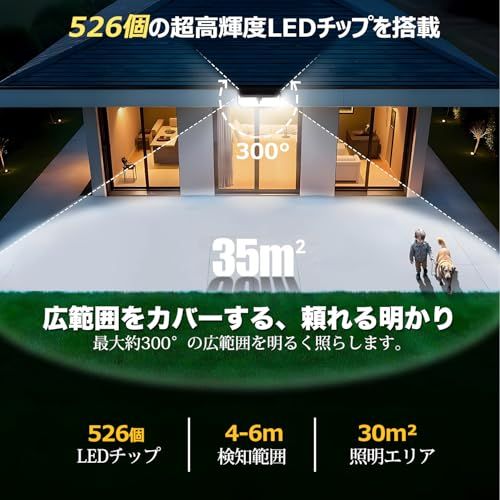 人感センサーライト 屋外 ソーラーライト 防水 防犯ライト 折りたたみフック付き 【526LED・3面発光・多様な設置方法】 リモコン付き 3つ照明モード 大容量バッテリー 太陽光発電 電気代0 IP65防水 自動点灯/消灯 ガーデン/壁掛け d33da329