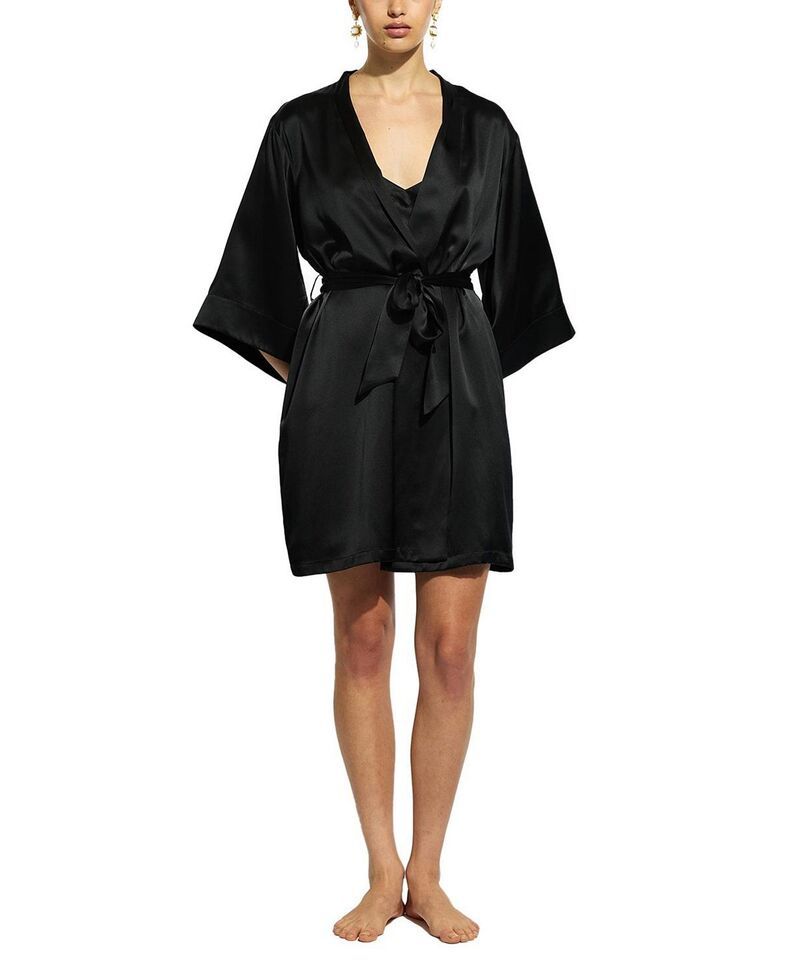 ギニア レディース トップス ワンピース シルク GINIA Silk Wrap Gown Robe Black ブラック
