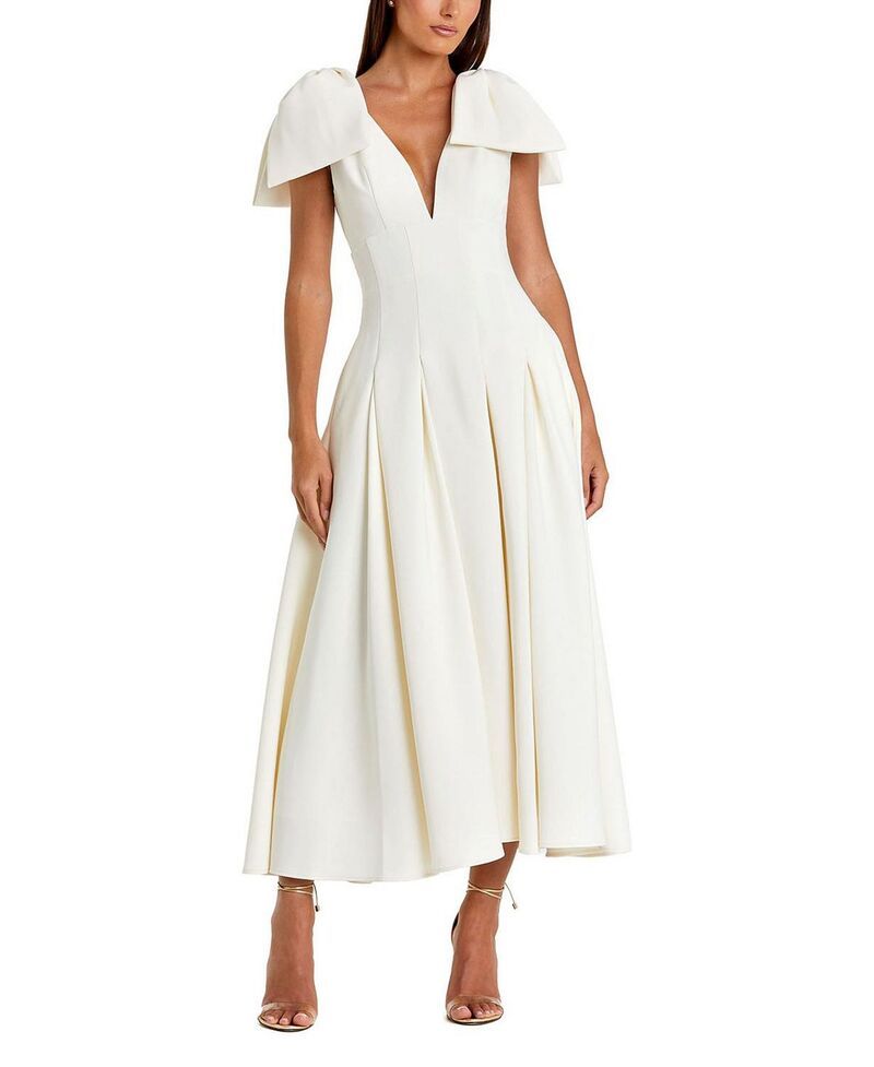 マックダガル レディース トップス ワンピース クレープ A ライン ミディ Mac Duggal Crepe A Line With Bow Straps Midi Dress Ivory アイボリー
