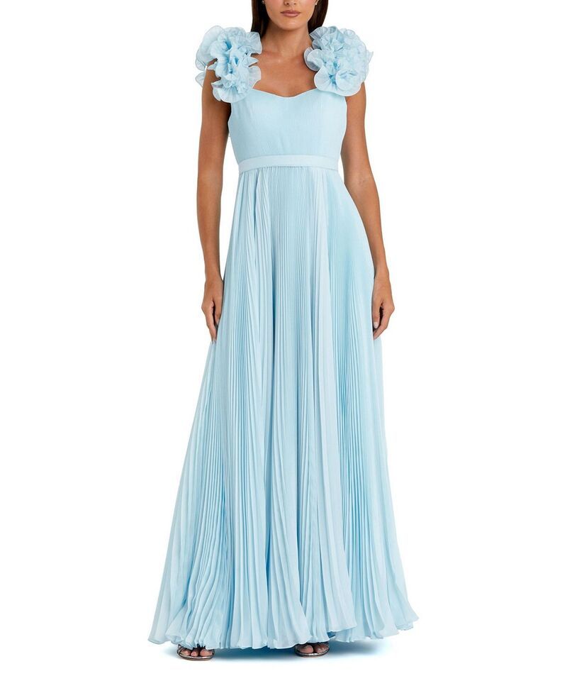 マックダガル レディース トップス ワンピース プリーツ フリル Mac Duggal Pleated Organza Gown with Ruffle Straps Powder Blue ブルー
