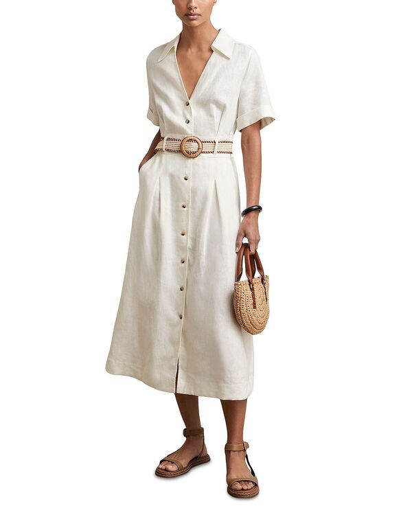 レイス レディース トップス ワンピース リネン REISS Belted Linen Dress Ivory アイボリー