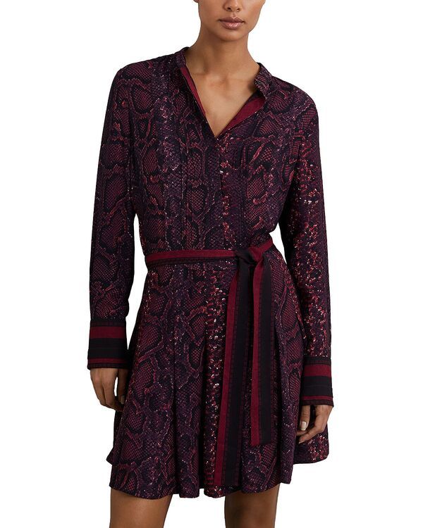 レイス レディース トップス ワンピース プリント REISS Aurora Snake Print Flippy Dress BurgundyBlack ブラック