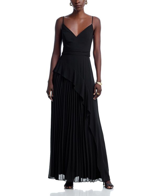 アクア レディース トップス ワンピース シフォン プリーツ AQUA Long Chiffon Pleatedress Exclusive Black ブラック