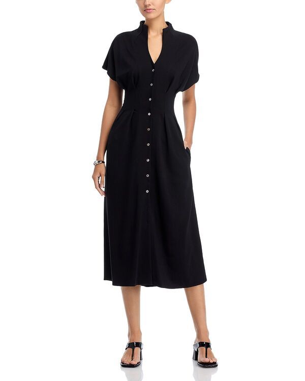 ミソック レディース トップス ワンピース モックネック ミディ Misook Mock Neck Button Front Midi Dress Black ブラック