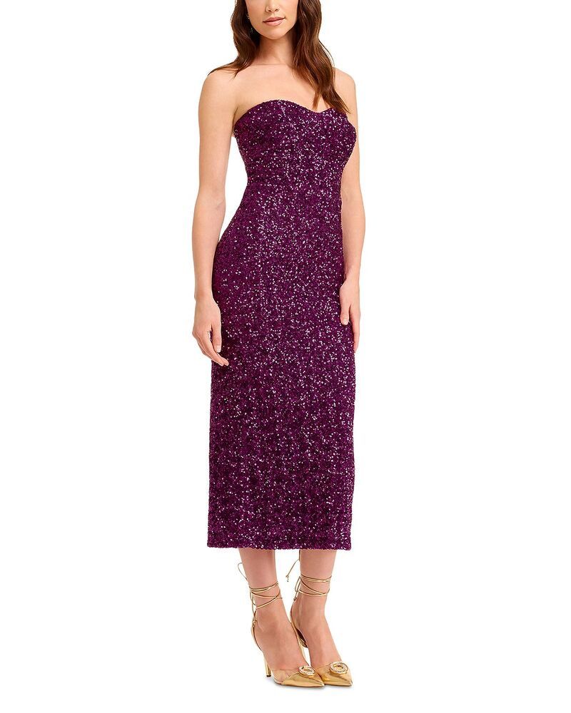 ドレスザポプレーション レディース トップス ワンピース ミディ Dress the Population Vada Embellished Midi Dress Magenta マゼンタ
