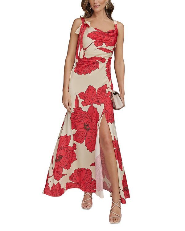 ダナキャラン レディース トップス ワンピース フラワー柄 ドレープ サテン フラワー Donna Karan Satin Floral Draped Neck Gown Sahard Multi マルチカラー