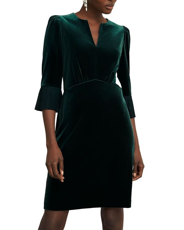 ホッブスロンドン レディース トップス ワンピース プチ ベルベット HOBBS LONDON Petites Violet Velvet Dress Evergreen バイオレット