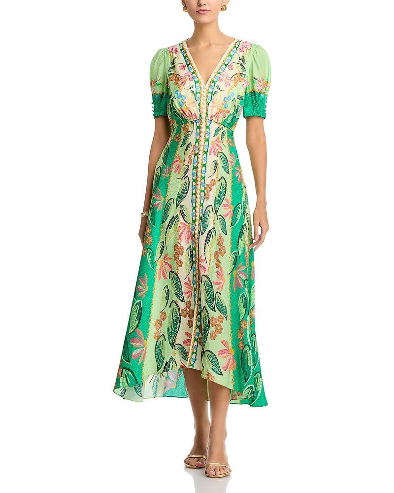 サローニ レディース トップス ワンピース シルク SALONI Lea Silk Dress Terrazzo Jade