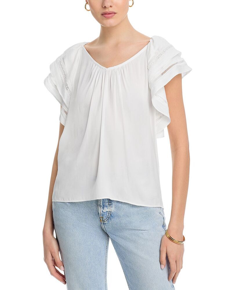 ティー・タハリ レディース トップス シャツ Tahari Flutter Sleeve Top Soft White ホワイト