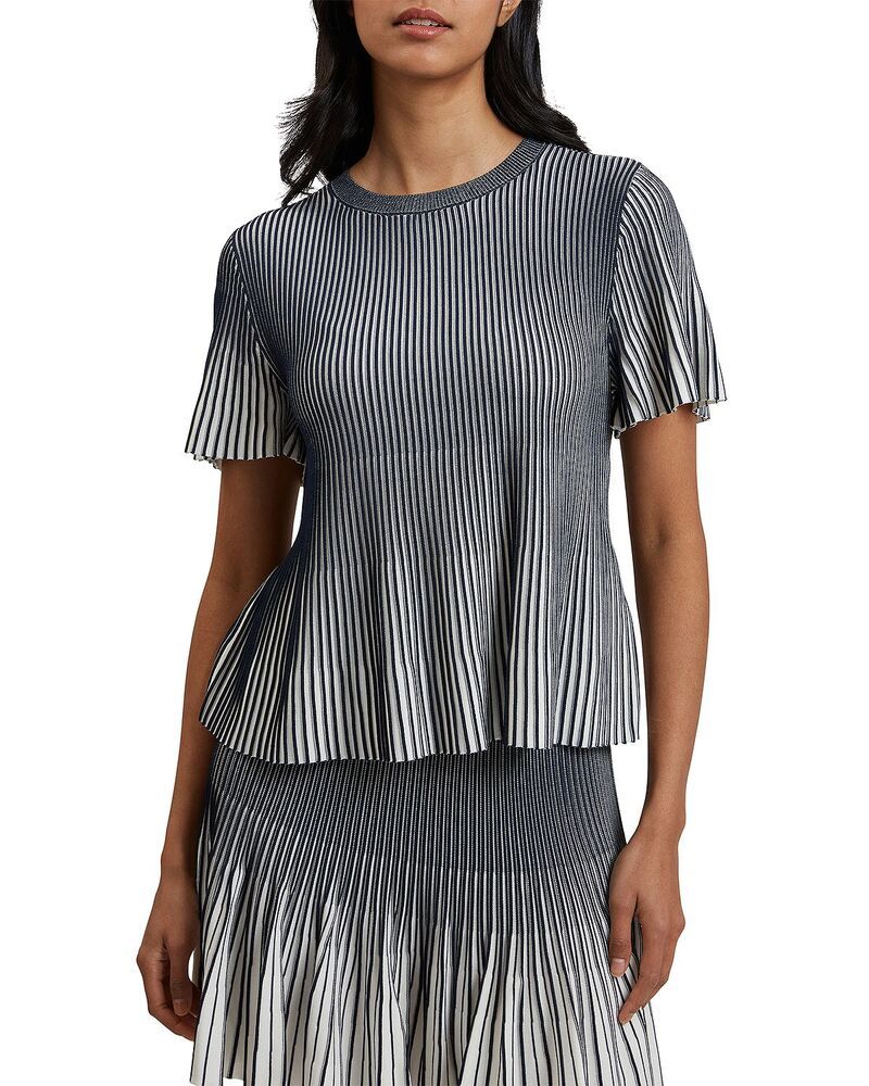 テッドベーカー レディース トップス Tシャツ Ted Baker Hethrr Textured Stripe Fluted Sleeve Tee Navy ネイビー