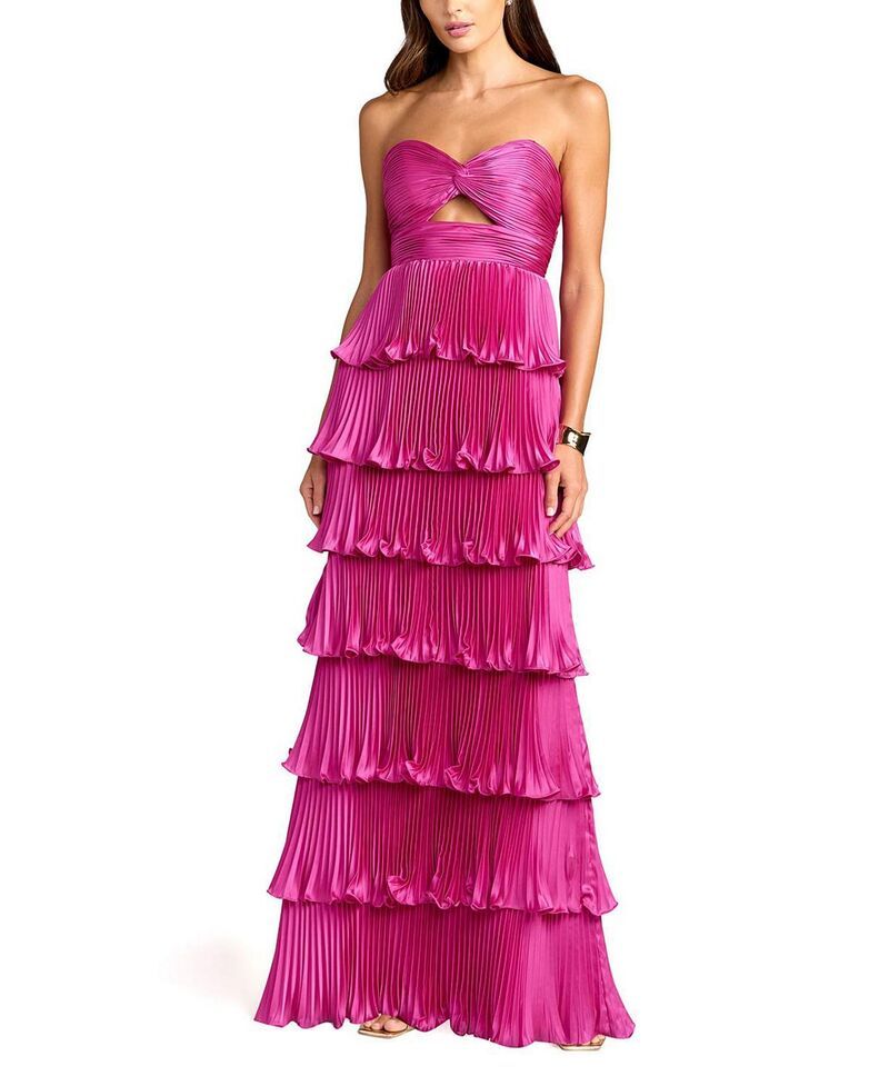 マックダガル レディース トップス ワンピース ティアード プリーツ フリル ストラップレス Mac Duggal Pleated Charmeuse Strapless Tiered Ruffle Gown Fuchsia フューシャ