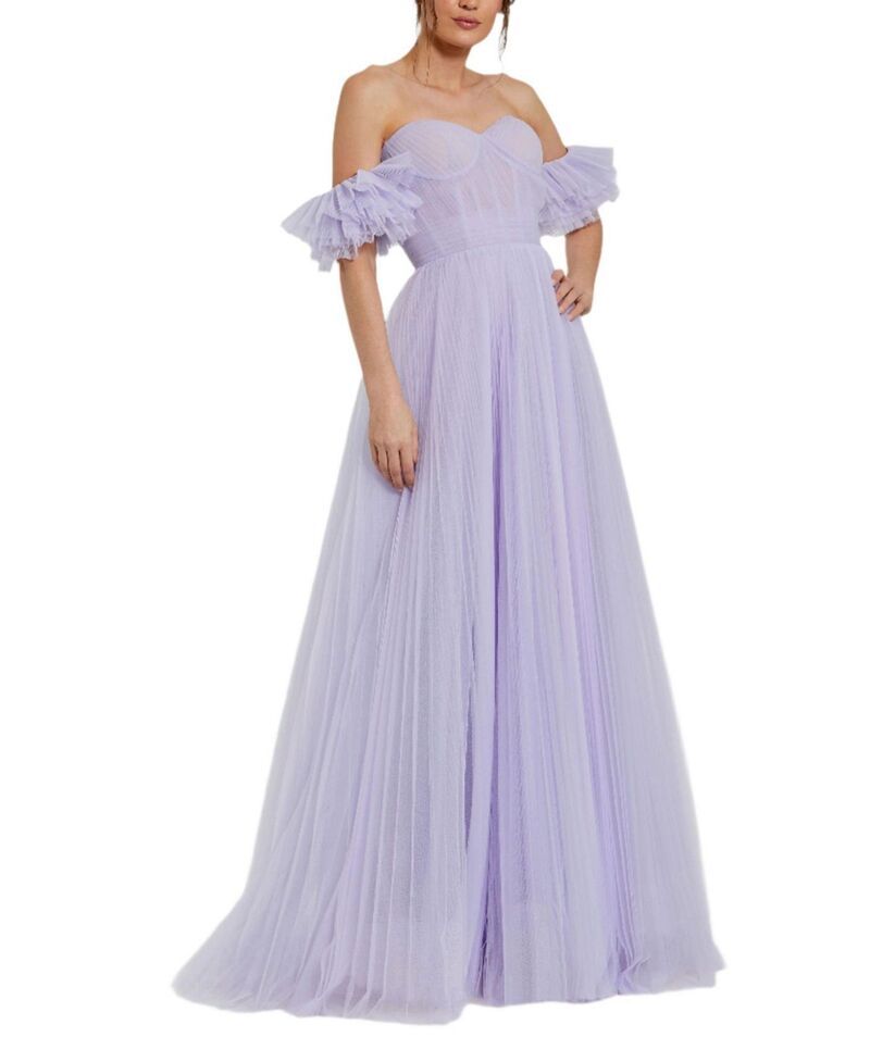 マックダガル レディース トップス ワンピース チュール A ライン Mac Duggal Off The Shoulder Tulle A Line Gown Lilac ライラック