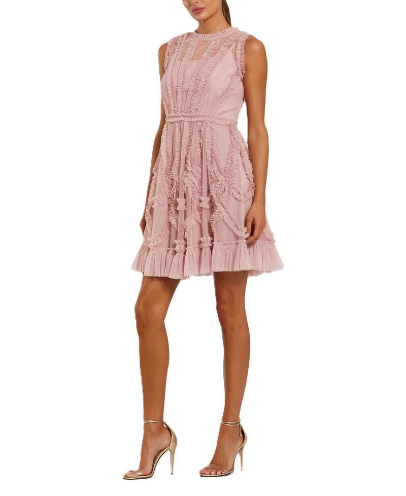 マックダガル レディース トップス ワンピース ハイネック フリル ミニ メッシュ Mac Duggal Mesh Micro Ruffle High Neck Mini Dress Rose