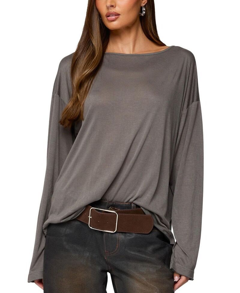 アディクテッド レディース トップス シャツ リブ Ediktedaphney Ribbed TShirt Gray グレー