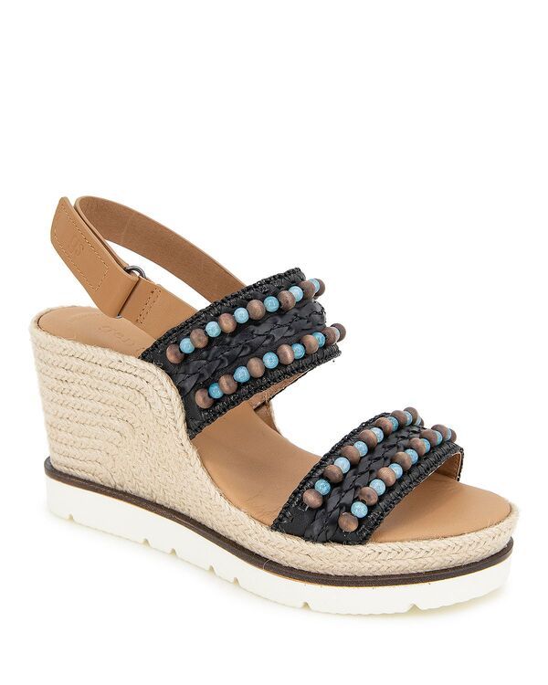 ケネスコール レディース シューズ サンダル Gentle Souls by Kenneth Cole Womens Evora 2 Espadrille Wedge Sandals Black Leather ブラック