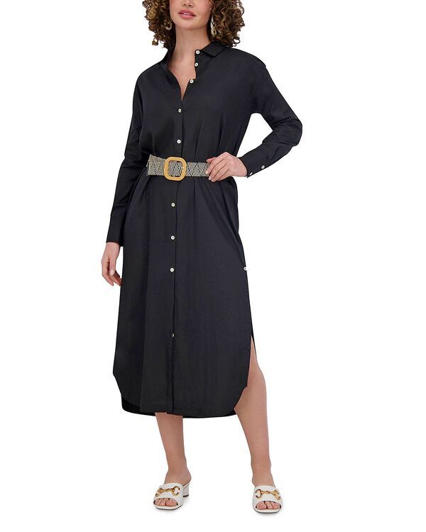 ポイント レディース トップス シャツ リネン Point Linen Blend Shirt Dress Black ブラック