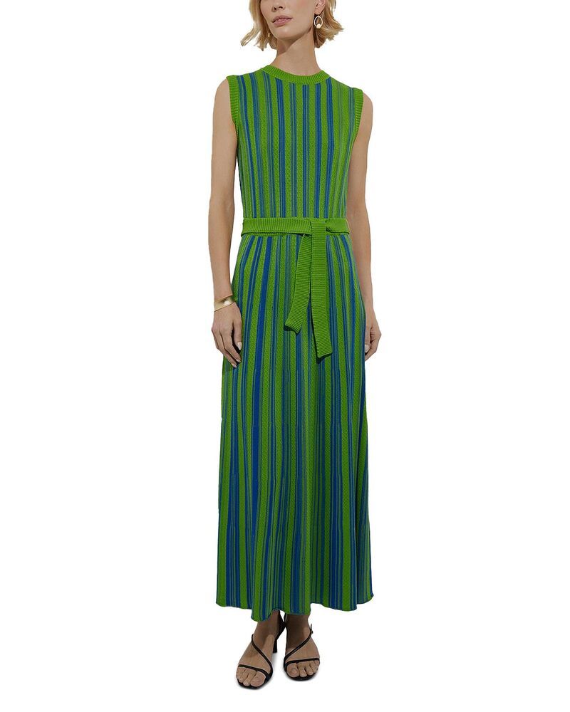 ミソック レディース トップス ワンピース リブニット マキシ Misook Rib Knit Striped Maxi Dressatin SkyGreen グリーン