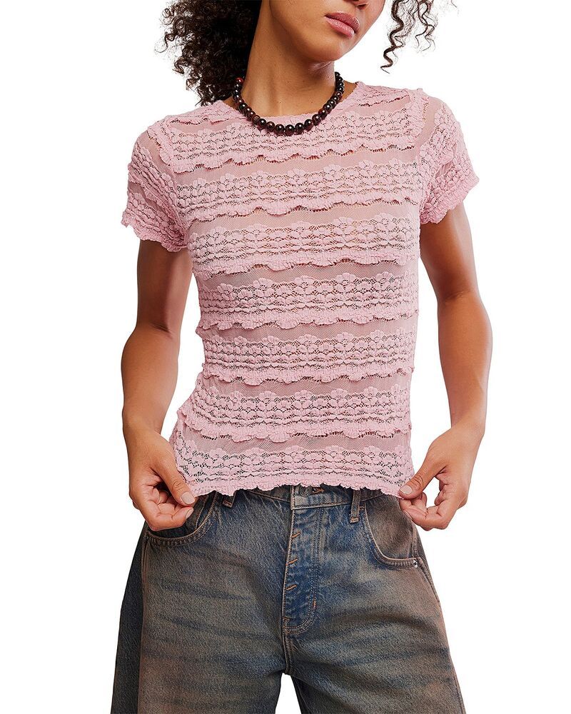 フリーピープル レディース トップス Tシャツ レース Free People Angelina Lace Tee Blushing