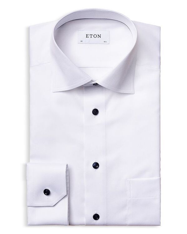 エトン メンズ トップス シャツ Eton Classic Fit Twill Shirt with Navy Details White ホワイト
