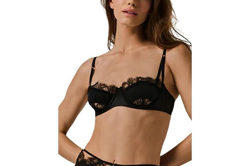 キキデモントパーネス レディース アンダーウェア ブラジャー レース KIKI DE MONTPARNASSE Lace Inset Balconette Bra Black ブラック