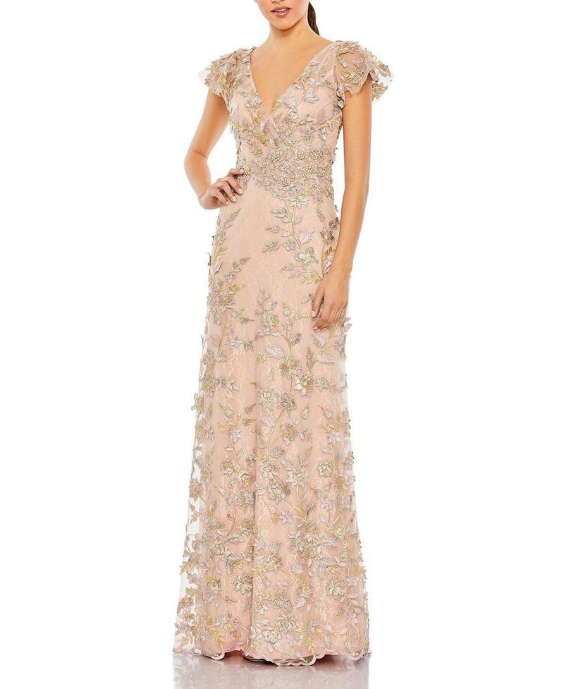 マックダガル レディース トップス ワンピース 刺繍 Mac Duggal Embroidered Applique Wrap Over Flutter Sleeve Gown Rose Gold ゴールド