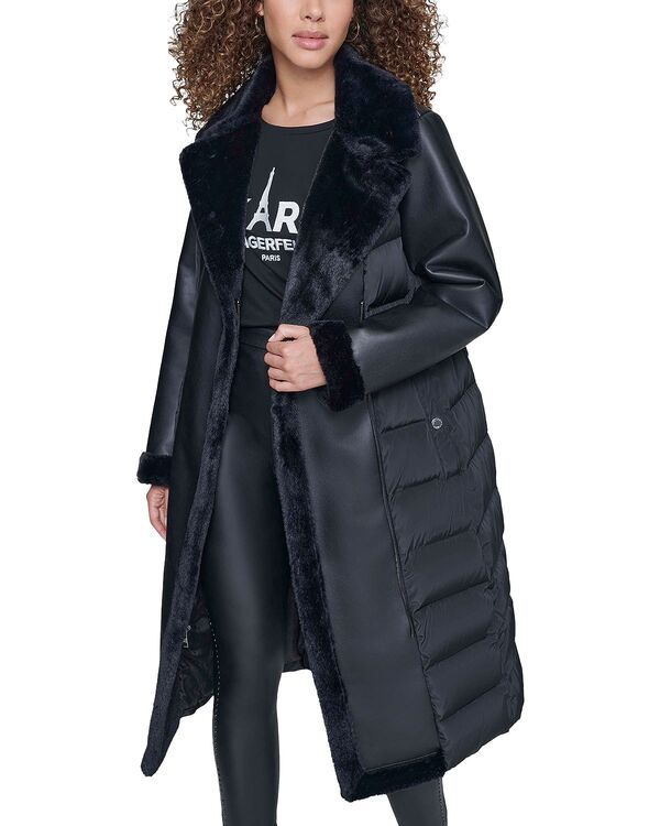 カール ラガーフェルド レディース アウター コート KARLAGERFELD PARIS Mixed Media Puffer Coat Black ブラック