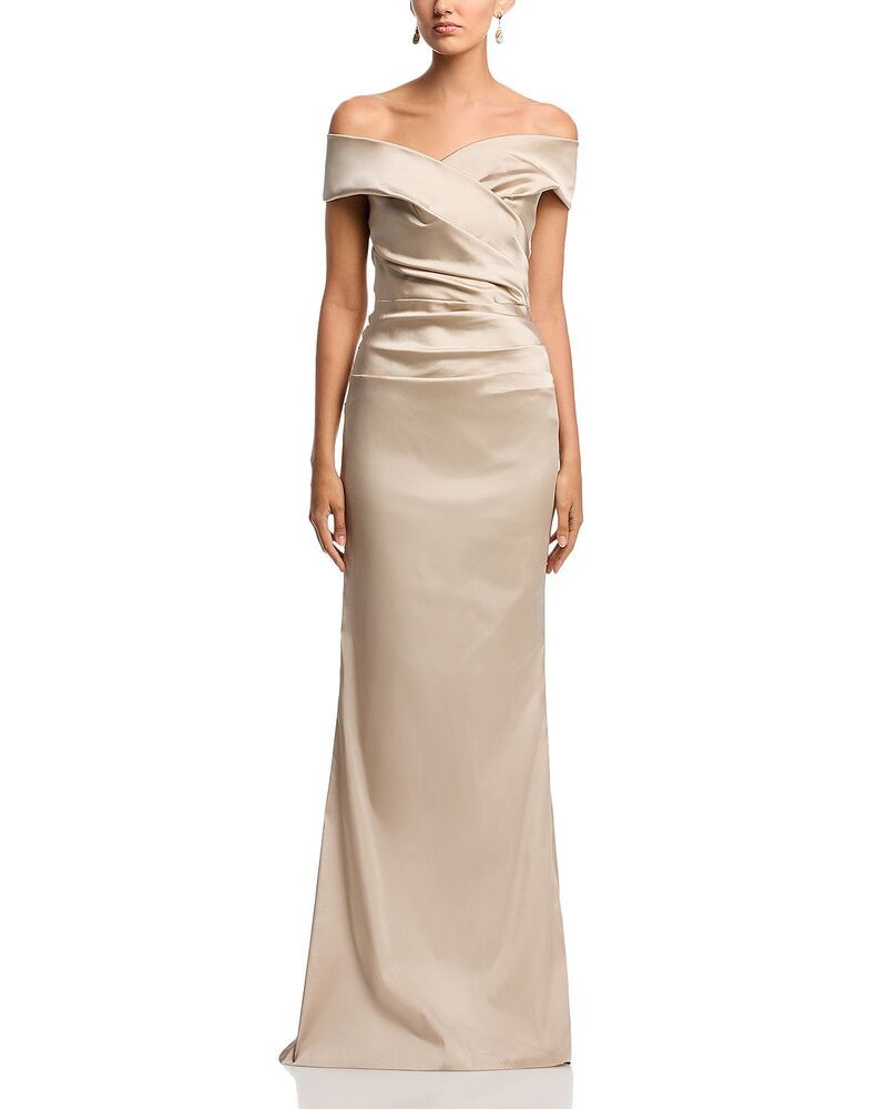 テリジョンバイリッキーフリーマン レディース トップス ワンピース サテン Teri Jon by Rickie Freeman Satin Stretch Off The Shoulder Gown Champagne シャンパン