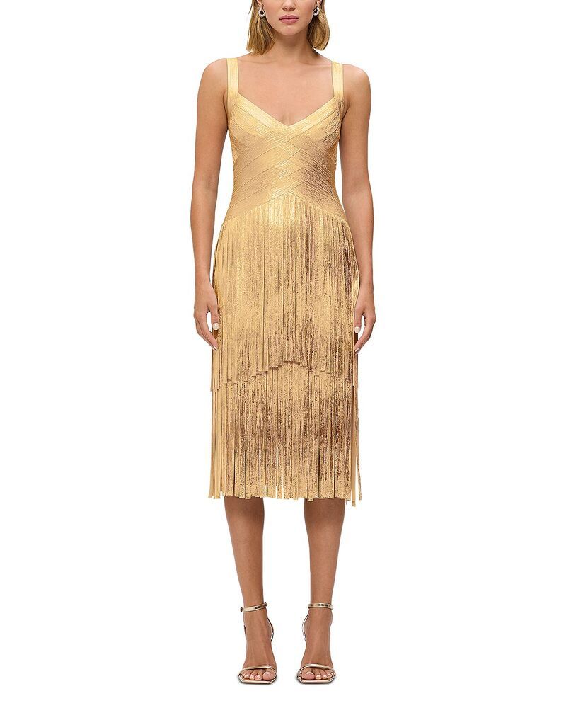 エルベレジェ レディース トップス ワンピース トール Herv Lger The Metallic Mischa Dress Gold Foil ゴールド