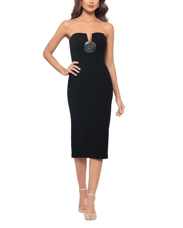 アクア レディース トップス ワンピース クレープ ミディ スキューバ AQUA Scuba Crepe Flower Midi Dress Exclusive BlackSilver ブラック