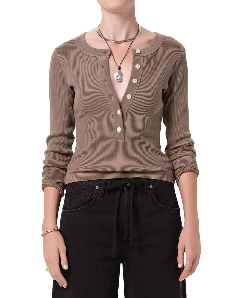 シチズンズ オブ ヒューマニティ レディース トップス Tシャツ Citizens of Humanity Varra Henley Tee Cocoa ココア