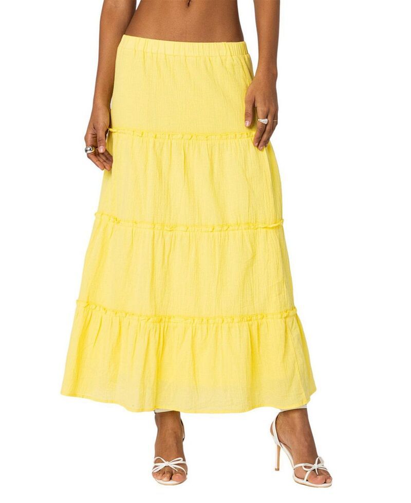 アディクテッド レディース ボトムスカート ティアード マキシ Edikted Charlotte Tiered Maxi Skirt Yellow イエロー