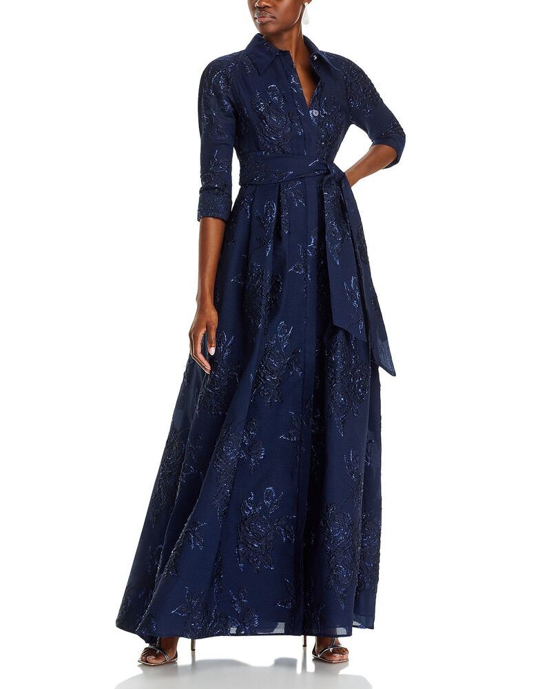 テリジョンバイリッキーフリーマン レディース アンダーウェア ナイトウェア シャツワンピース トール シャツ Teri Jon by Rickie Freeman Metallic Jacquard Shirt Dress Gownavy ネイビー
