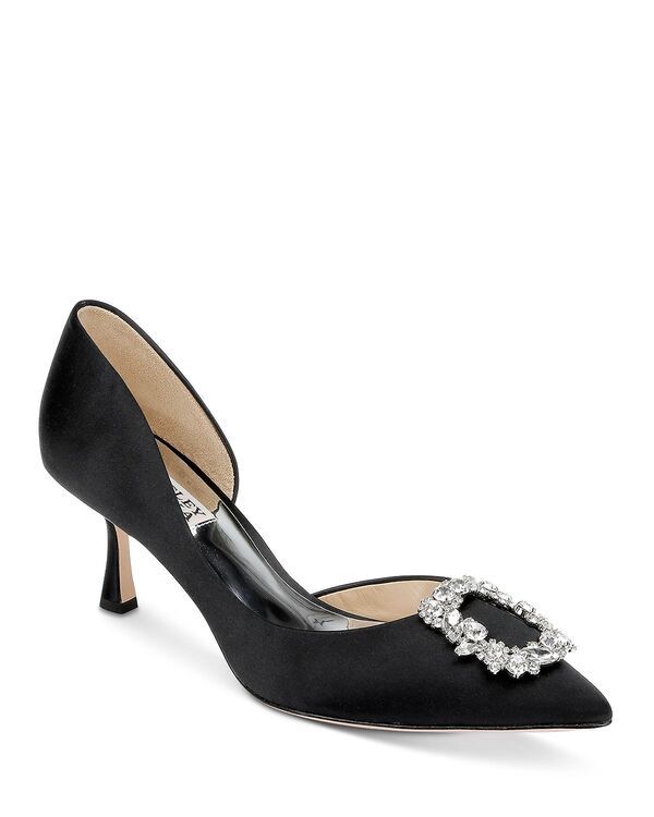 バッジェリーミシュカ レディース シューズ スリッポン・ローファー Badgley Mischka Womens Fabia II Embellished Pointed Toe Slip On Pumps Black Satin ブラック