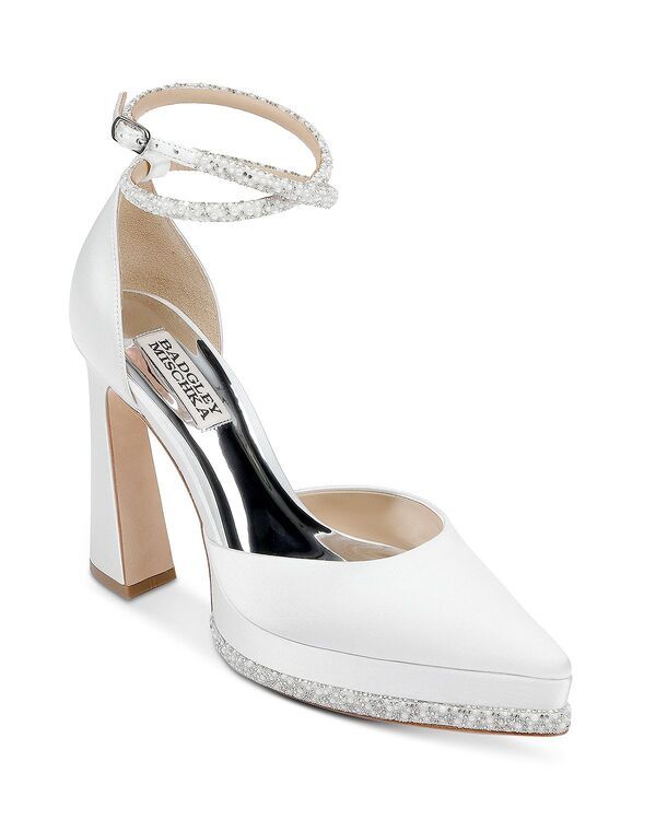 バッジェリーミシュカ レディース シューズ パンプス アンクル ヒール Badgley Mischka Womens Elainankle Strapointed Toe Higheel Pumps White Satin ホワイト