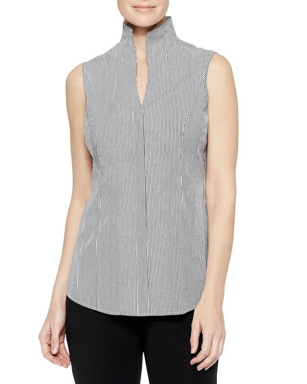 ミソック レディース トップス シャツ Misook Striped Mandarin Collar Top Blackwhite ホワイト
